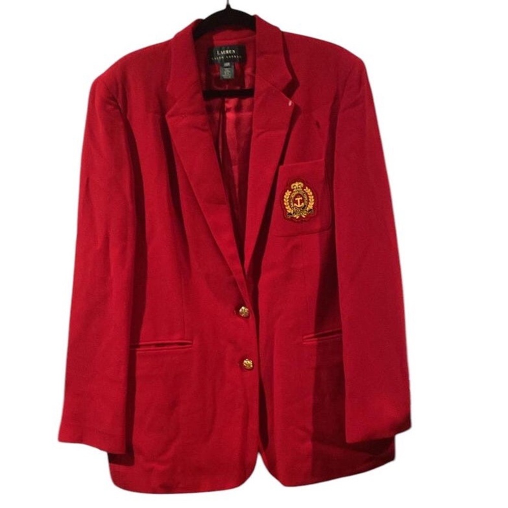 Lauren Ralph Lauren Vintage Wool Red Blazer With Crested Logo Size 18